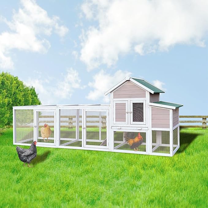 122" Large Wooden Chicken Coop with Run for 3-5 Chickens, Outdoor Chicken Coop with Nesting Box, Waterproof Hen House Pet Rabbit Hutch for Backyard Poultry