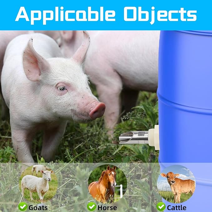 4PCS Pig Nipple Water Drinker for Barrel Kit, Stainless Steel Pig Waterer Nipple with Water Tank Connector Kit, Automatic Pigs Drinker Feeder Hog Waterer for Pig Goats Swine Piglets Drinking