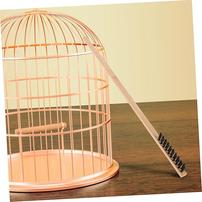 2pcs Wooden Stainless Steel Bird Cage Cleaner Brush Set Ergonomic Long Handle Poop Removal Tool for Animal Cages Efficient Droppings Scraper and Cleaning Brush