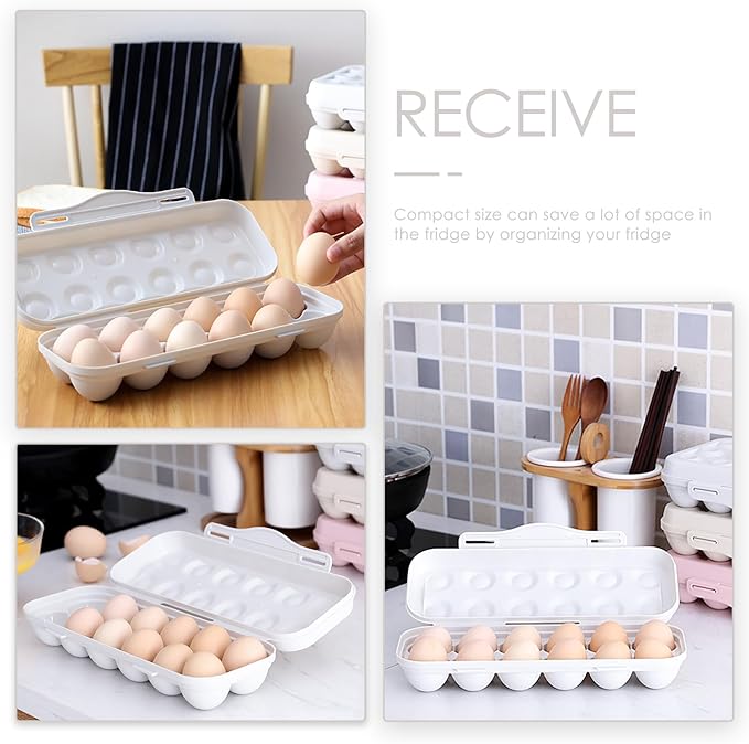 UPKOCH Refrigerator Egg Holder 18-Count Stackable Egg Container with Airtight Lid Practical Plastic Storage Organizer for Kitchen and Pantry 11.8In X 5.9In X 2.6In