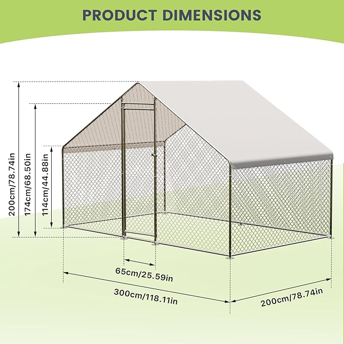 Large Walk-in Chicken Coop with Run, 9.8' x 6.5' Outdoor Chicken Runs for Yard with Cover, Metal Poultry Cage for Chickens, Ducks, Birds