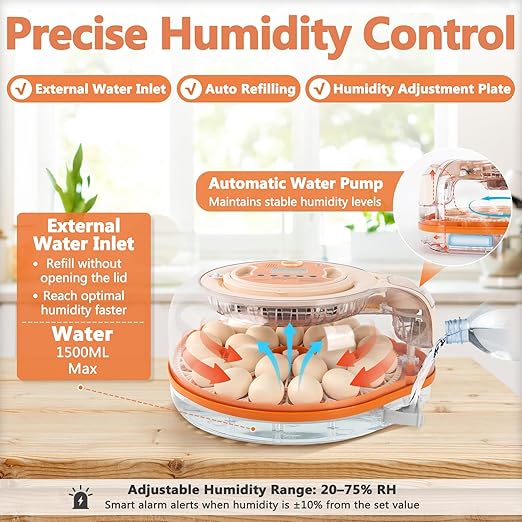 Voice-Controlled Incubator for Hatching Eggs, 2 Egg Trays for 26 Chicken or 59 Quail Eggs, Egg Incubator with Automatic Egg Turning and Humidity Control, Temp Control, Egg Candler, Chicken Incubator