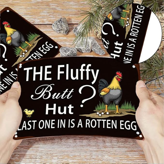Fluffy Butt Hut Chicken 6x8 Inch Outdoor Decorative Yard Sign with Rooster Hen Chick Design for Farmhouse Patio Lawn Decor