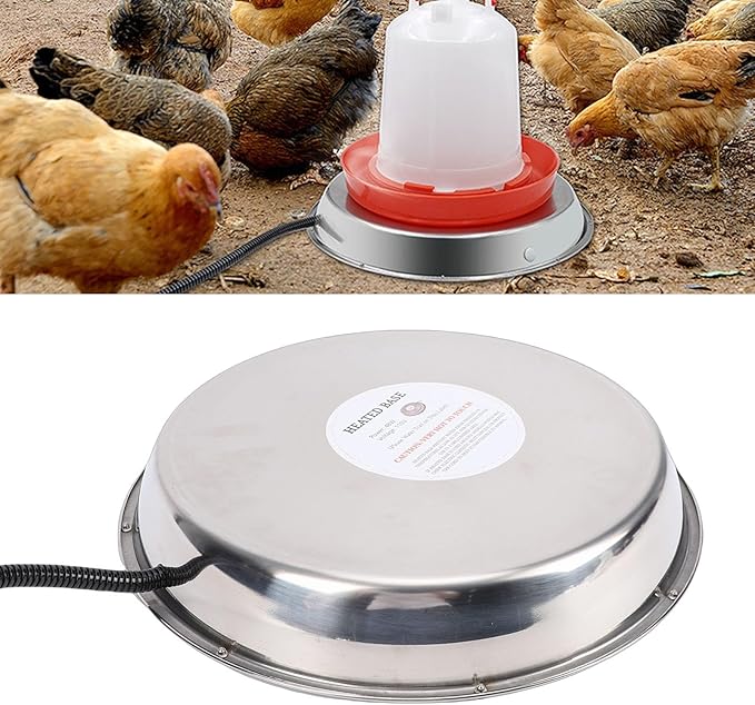 Chicken Water Heater, Thermostat Control Heated Poultry Waterer Base Overheat Protection Poultry Drinker Heater Base for Metal Plastic Poultry Drinker