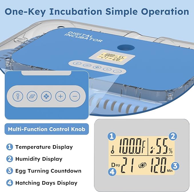 70 Egg Incubator with Automatic Turning & Humidity Control – Digital Poultry Hatcher for Chicken, Duck, and Quail Eggs – Auto Humidification & Temp Regulation for Farm, School & Lab Use
