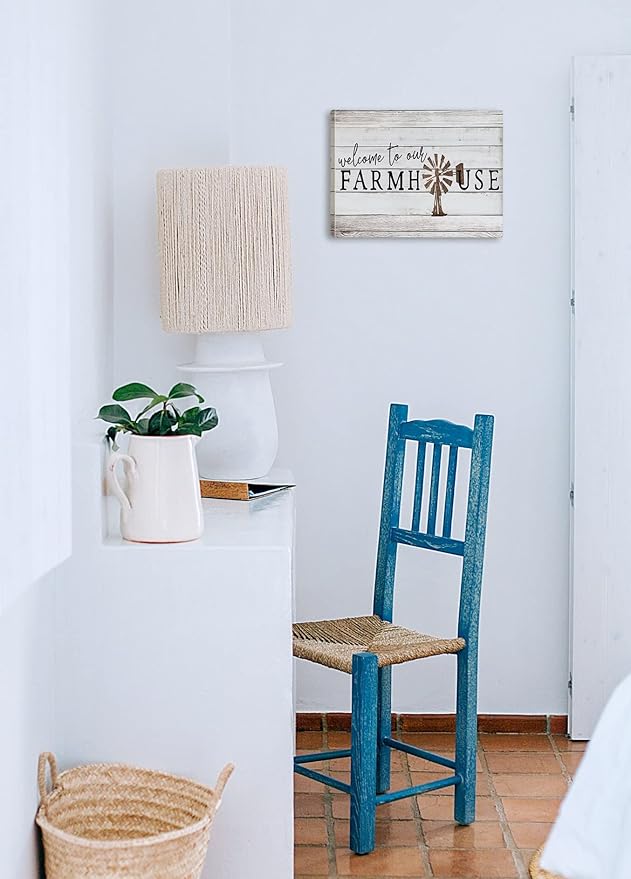 Tizzer Welcome To Our Farmhouse Sign Canvas Wall Art Prints,Windmill Wood Texture Paintings Prints,11x14 inches Artwork for Farm Themed Decor Farmhouse Outdoor Porch Living Room Home
