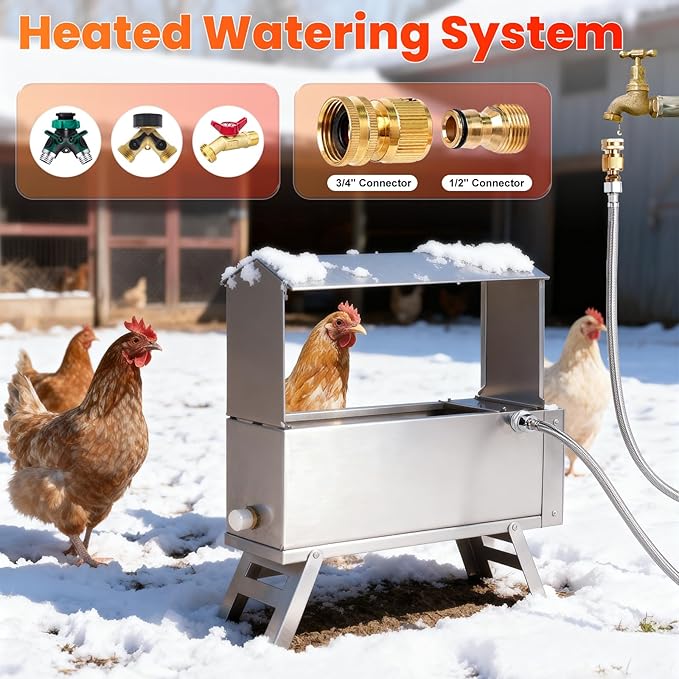 Heated Waterer for Chickens 2 Gallon Heated Chicken Waterer for Winter Chicken Water Heater with Adjustable Leg Anti-Freeze Poultry Duck Drinker Water Dispenser Heater Chicken Coop Accessories