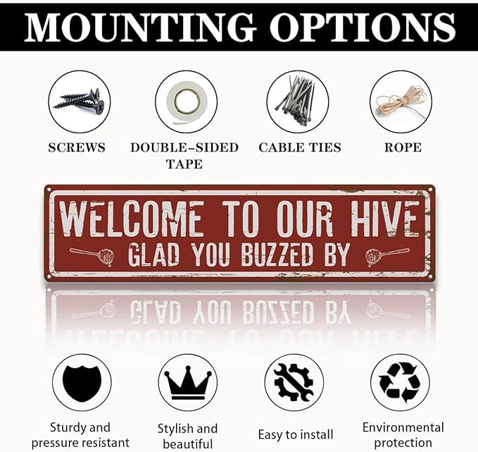 Rustic Apiary Signs, Honey Bee Trail Metal Sign, Welcome to our Hive Metal Signs, Retro Metal Tin Sign, Apis Keeper Decor, Backyard Farm Decor, Outdoor Bee Lover Gifts 15.8x4 Inch