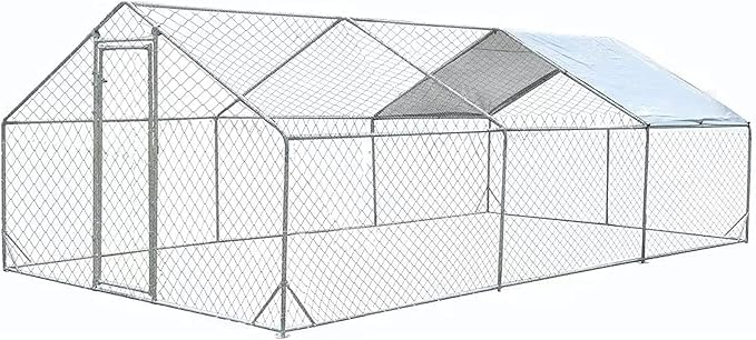 Large Metal Chicken Coop, Walk-in Poultry Cage Galvanized Hen Playpen House with with Water-Resident and Anti-UV Cover, Duck Rabbit House Outdoor, Backyard Farm, 9.8' L x 19.7' W x 6.5' H