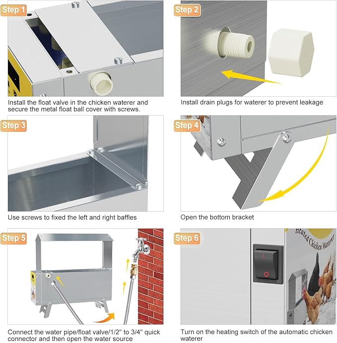 Chicken Waterer Heated 2 Gallon Chicken Water Heater for Winter Stainless Steel Poultry Drinker Heater Anti Freezing Watering Dispenser for Coop, Thermostatically Controlled