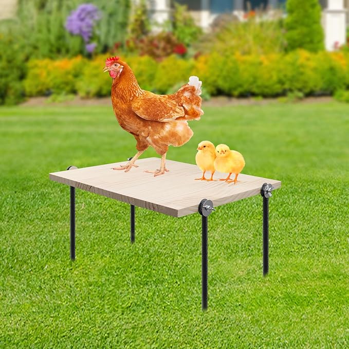 Chicken Perch Toy for Coop, Wooden Chick Roosting Bar with Metal Ground Plug, Coop Accessories for Poultry Rooster Hen Chicks Large Bird Parrot