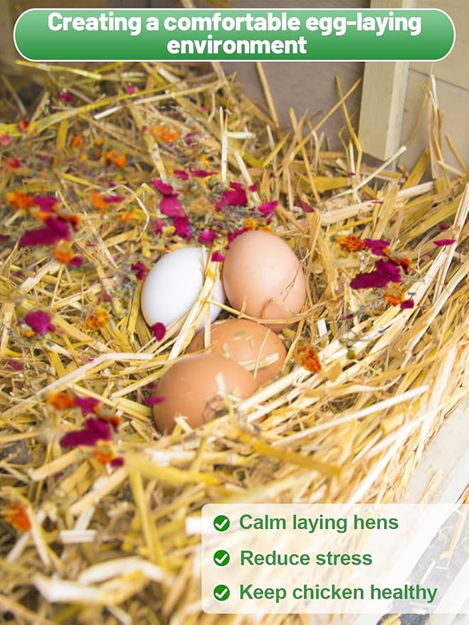 20 Oz Nesting Herbs for Chicken Coop - Natural Egg-Laying Box Feed Herb in 6 Dried Flowers for Freshening Bedding Chicken Coop Dust Bath Increase Egg Production Great Gift