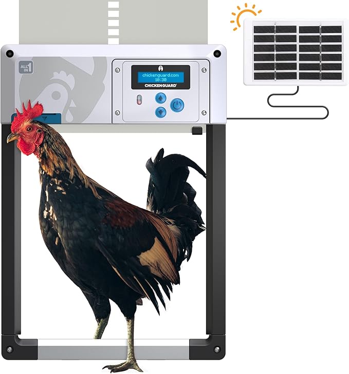 Automatic Chicken Coop Door Opener, ChickenGuard One in All 4 Colours, Timer/Light Sensing, Winter Mode, Auto-Stop & Predator Proof, 3 Power Options, Solar, Battery or Electric (Gray + Solar Kit)