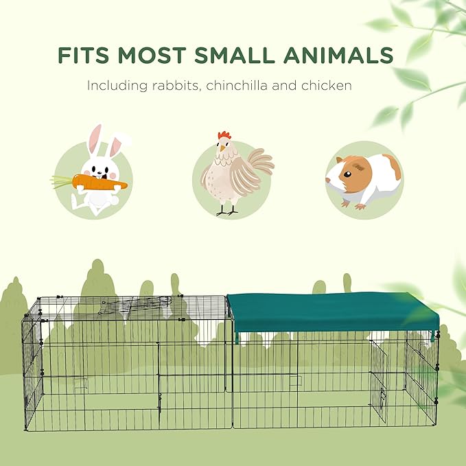 PawHut Metal Chicken Coop, 73" x 30" x 20" Chicken Run Pen for Yard with Cover, Portable Catio Poultry Cage Indoor Outdoor Backyard, Cat Cage for Rabbit, Duck, Hen, Small Animal, Chinchillas, Green