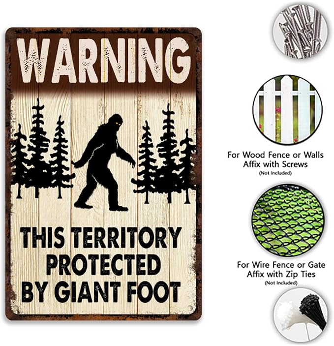 Bigfoot Signs Metal, Sasquatch Sign For Big Foot Bundle 2 Pieces Big Foot Yard Office Craft Room Living Room Wall Art Hanging For Backyard Man Cave 8x12inch