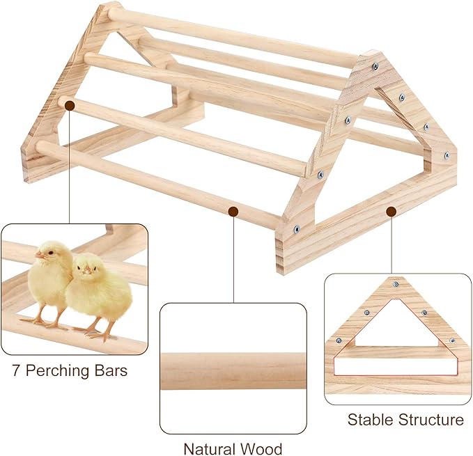 Wooden Chick Perch Stand, Pine Roosting Bar, Jungle Gym Perch Toys for Chicken Coop & Brooder, Bird Perch for Baby Chicks & Parrots (Large)
