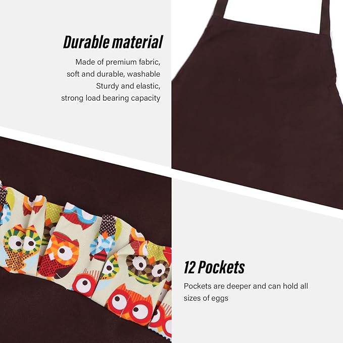 Egg Collecting Apron, Egg Collecting Gathering Holding Bib Apron with 12 Pockets for Chicken Hen Goose Duck Fresh Eggs