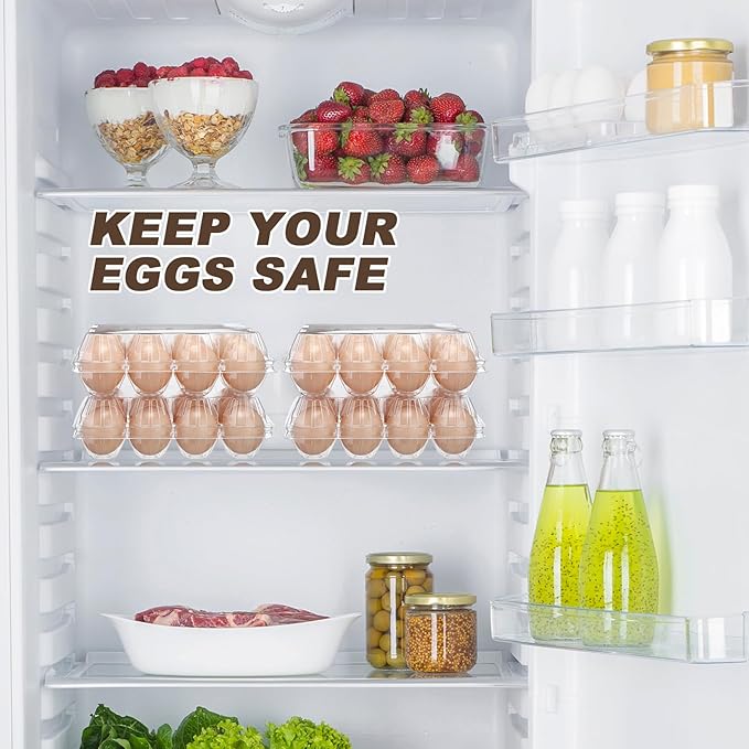 Zhanmai 120 Pcs Plastic Egg Cartons Bulk 12 Count Clear Reusable Large Egg Tray Container Holder with Sticker Labels for Family Chicken Farm Business Market Display