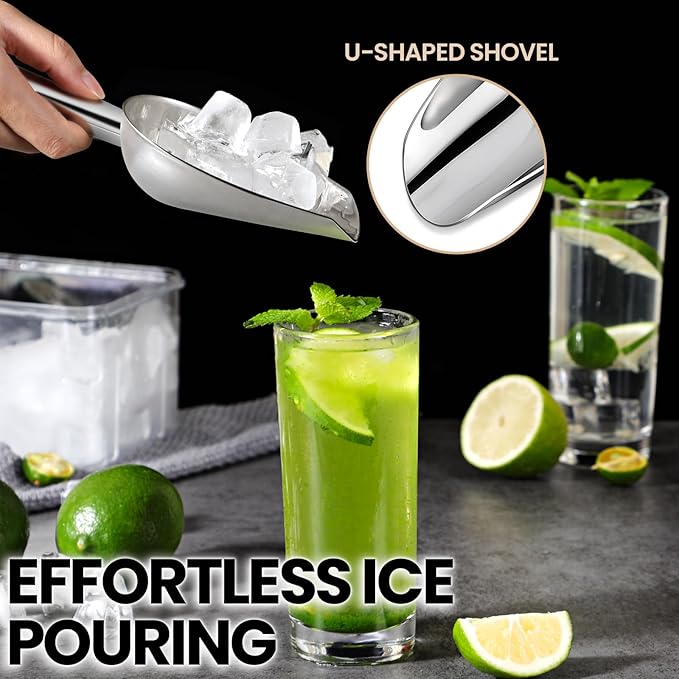 6oz Stainless Steel Ice Scoop for Freezer with Magnetic Hook – Dishwasher Safe Ice Scooper for Ice Machine – Metal Scoop for Ice Bucket, Dog Food, Flour, Canisters