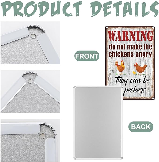 Tandefio 12 Pack Chicken Coop Signs 8 x 12 Inch Funny Metal Coop Signs Outdoor Decor Vintage Personalized Farm Yard Accessories for Home Kitchen Decor Chicken Lovers Gifts