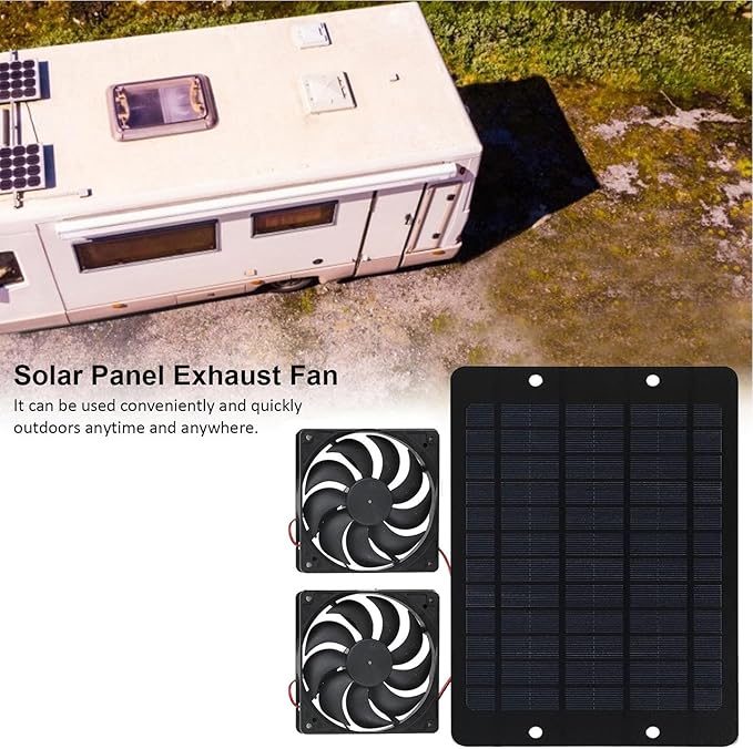 Solar Powered Exhaust Fan Kit, 10W 12V Solar Panel Dual Fan Greenhouse Exhaustfan Kit with Independent Switch for Chicken Coop Shed Barn Doghouse RV