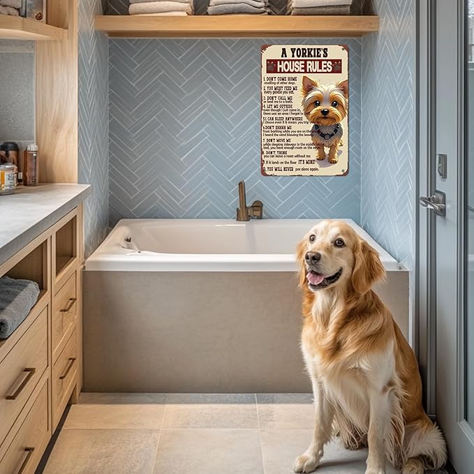 Yorkie Art Wall Decor Yorkie House Rules Metal Tin Sign Vintage 'I Am Your Friend' Tin Poster 12x16 Inch Dog Iron Sign Home Kitchen Bathroom Garden Restaurant Garage Office Man Cave Wall Decor