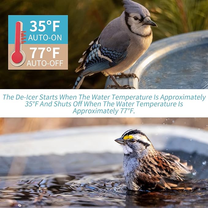 500 Watt Pond De-Icer with Thermostat, Cast Aluminum Submersible Bird Bath Heater, Heated Chicken Water, Power Cord 9.8 Ft