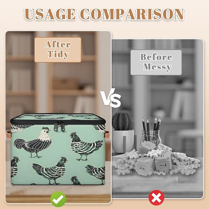 Modern Farmhouse Animal Chicken Storage Bins With Lids Fabric Collapsible Storage Box with Leather Handles for Home Bedroom Foldable Closet Shelf Organizer