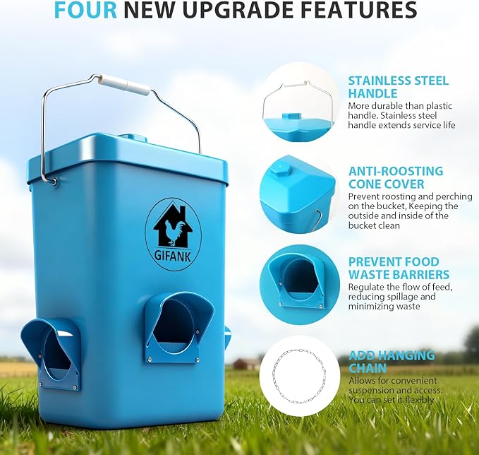 26 Pounds Chicken Feeder, Automatic Chicken Feeder No Waste Waterproof,Hanging Poultry Feeders with 3 Feeders Ports Chicken Coop Accessories for Duck,Turkey