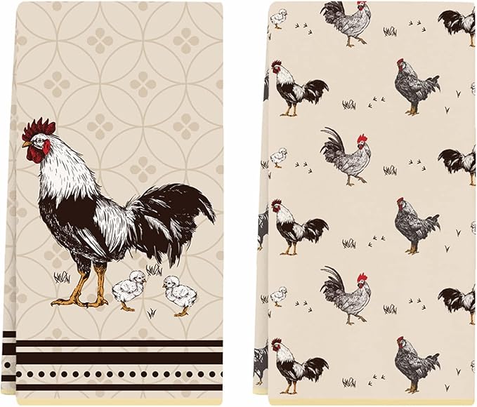 Cheroloven Chicken Kitchen Towels, 2 Pack Vintage Dish Towels, Chicken Mom Gifts for Women, Farmhouse Kitchen Bathroom Decor, Birthday Housewarming Gifts for Rooster Lovers