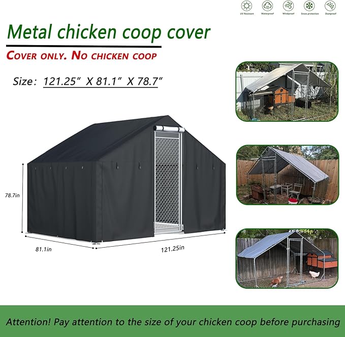 Chicken coop Cover, Waterproof in Winter. Suitable for Rooftop Chicken coops, Full Coverage. Black (No Chicken coop