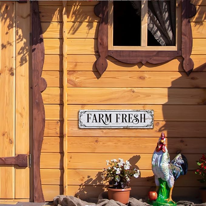 Farm Decor, Farm Fresh Sign, 15.8x4 inches, Chicken Coop Decors, Retro Metal Tin Signs, Barn Signs, Animal Wall Decor Art for Home Garden Outdoor Yard Farmhouse