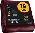 PROTARP Extra Heavy Duty 16 Mil Tarp Cover, Waterproof, UV Resistant, Rip and Tear Proof, Poly Tarpaulin with Reinforced Edges for Roof, Camping, Patio, Pool, Boat. (Maroon/Black 6′ X 8′)