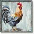 Rooster Wooden Wall Art Decor: Farm Cock Picture Country Animal Framed Artwork Rustic Farmhouse Chicken Painting is the Perfect Combination of Energy Nature for the Kitchen Bedroom 20"x20"