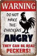 YOYI ART Funny Metal Warning Chicken Signs for Coop - Vintage Tin Sign for Chicken Coop, Outdoor, Kitchen, Farmhouse Wall Decor Art Accessories, Chicken Gifts for Women, 8 x 12 inch