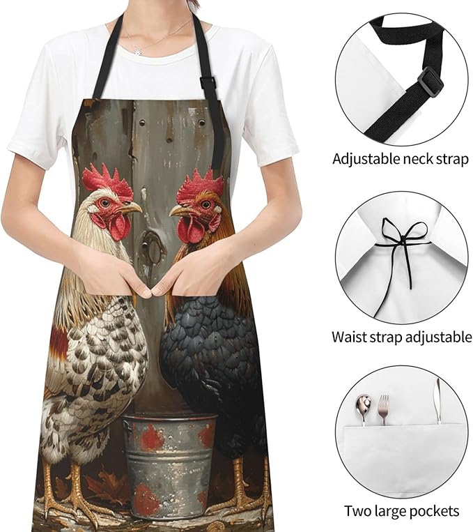 Kitchen Aprons for Men Women Waterproof Apron with 2 Pockets Cool Steampunk Gears Apron Adjustable Bib Aprons
