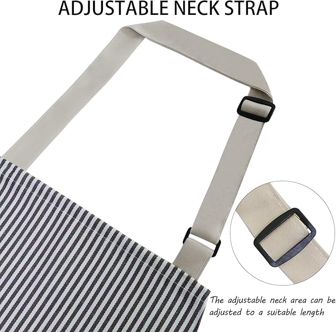 ATROPOS 2 Pack Aprons for Women with Pockets, Cooking Aprons for Women Men, Adjustable Bib Apron Chef Aprons for Kitchen, Cooking, BBQ, Cleaning（Brown/Black Pinstripes）