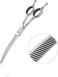PURPLEBIRD 6.5 Inch Downward Curved Dog Grooming Scissors Pet Thinning Texturizing Shears Professional Safety Blunt Tip Trimming Shearing for Dogs Cats Face Paws Limbs Japanese Stainless Steel Silver