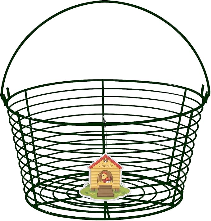 Colorful Metal Mesh Wire Egg Collecting Basket with Handle Portable Garden Vegetable Fruit Storage Lightweight Hanging Collector for Farmhouse Gathering Kitchen Picnic (Green, Large - 12")