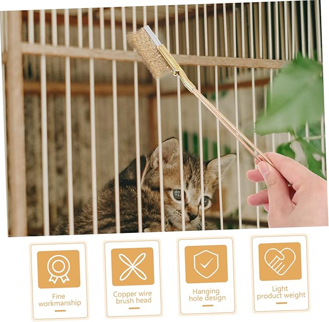 BESPORTBLE 1 Set Wire Brush Professional Birdcage Cleaning Tools Handle Cleaner Bird Cage Brushes Lint for Long Birdcage Brush Bird Cage Cleaning Bird Poop Pet Cleaning Kit Copper