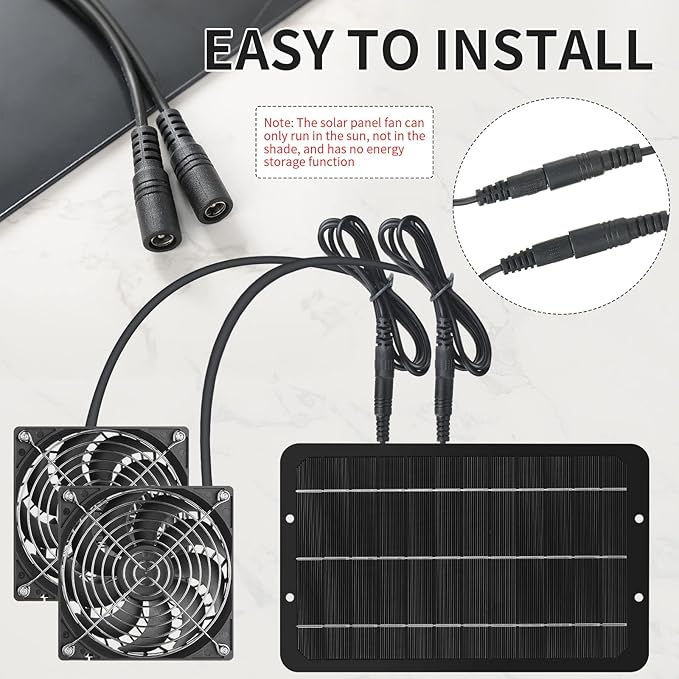 Riakrum Solar Powered Fan Solar Panel Dual Fans Kit 10w 12v Exhaust Fan Outdoor Waterproof for Greenhouse Chicken Coop Pet House Sheds Window(1 Set)