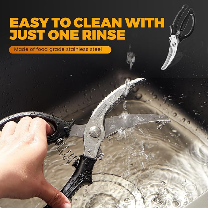 Poultry Shears, Heavy Duty Poultry Scissors & Chicken Shears for Easier Spatchcock, Cutting Chicken Bones, Meat, Turkey, Fish & Herbs. Spring-Loaded, Safety Lock & Dishwasher Safe