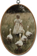 Yorhifa Vintage Farmhouse Girl Duck Framed Wall Art, Cottagecore Country Farm Girl Oval Wall Art, Rustic Duck Oval Walls Decor, Farmhouse Canvas Artwork Hanging Decor, 8.5x11.5in