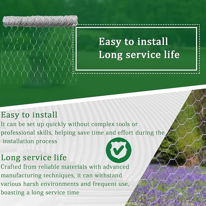 48 Inch x 150 Feet Galvanized Wire Netting Hexagonal Chicken Wire Gardening Enclosures Chicken Fencing for Outdoor