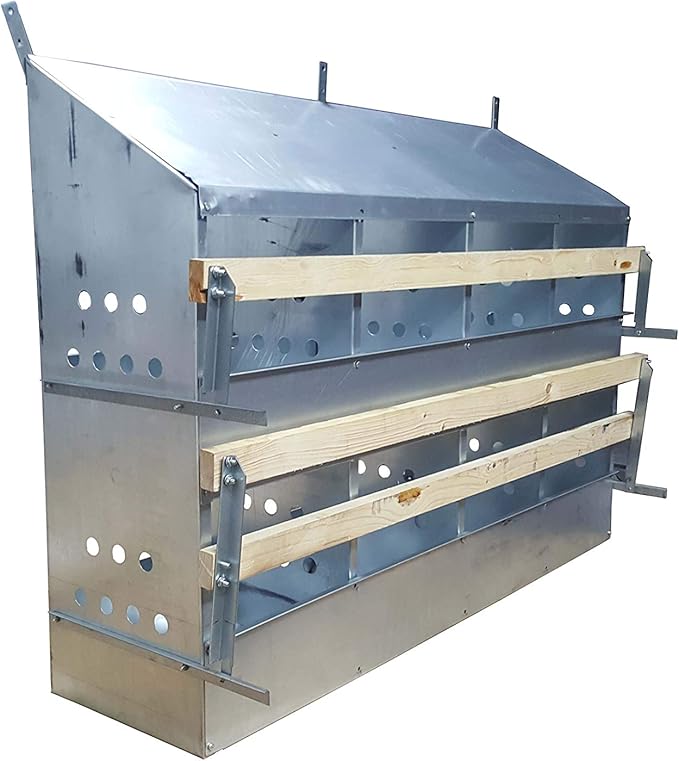 8 Hole Heavy Duty 23ga Galvanized Chicken Nesting Laying Roost Box Made in USA | High Front and Back Panels | Easy to Remove and Clean | Heavy Duty perches hinged Upward | Rust Resistant 0300113