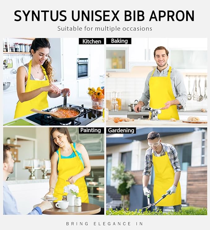 Syntus Adjustable Bib Apron with 2 Pockets Cooking Kitchen Aprons for Women Men Chef