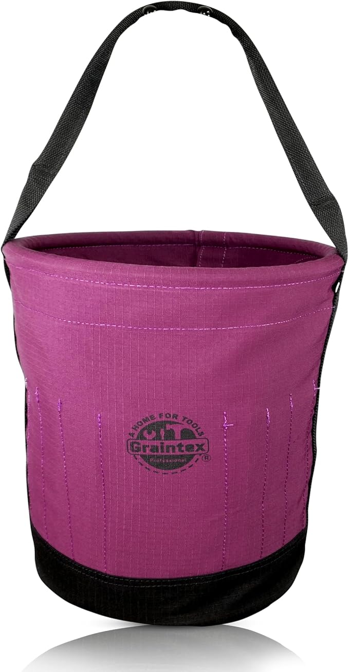Graintex Tapered Canvas Bucket 12"x10"x15", Utility Tool Bucket 16 Inside Pockets, Reinforced Base & Carry Handle, Ripstop Canvas, Multi-Purpose Bag for Jobsite & Home Use for Tool Storage Solutions