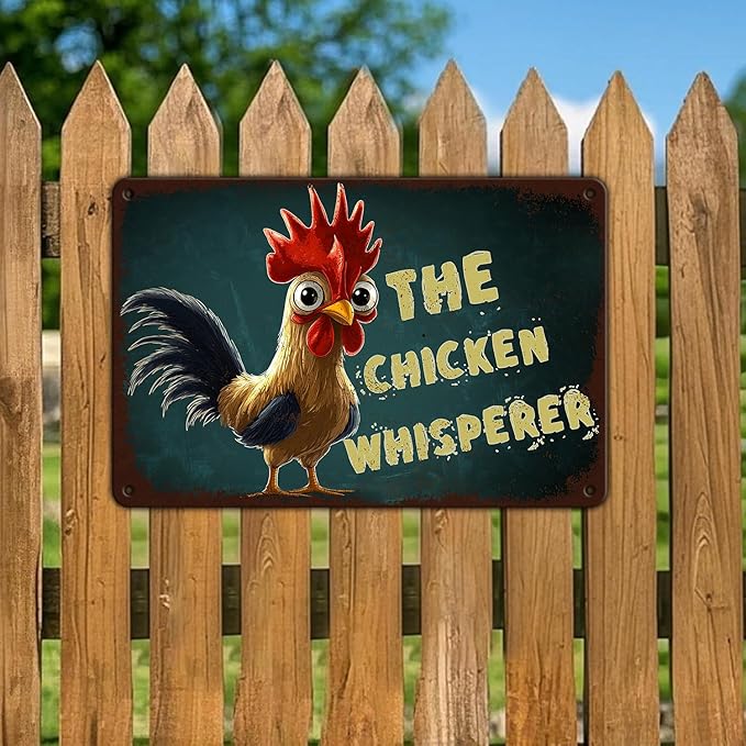Vintage The Chicken Whisperer Metal Sign Fun Chicken Tin Sign Farm Chicken Coop Metal Poster Home Kitchen Farmhourse Coffee Bathroom Art Wall Decor 12x16 Inch