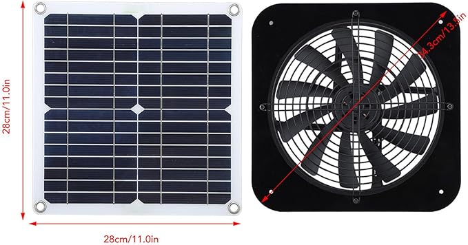 100W 18V Solar Panel Exhaust Fan 13.5 Inch Solar Powered Ventilator for Attic RV Greenhouse Pet House Chicken Coop Suitable for Indoor Outdoor Use