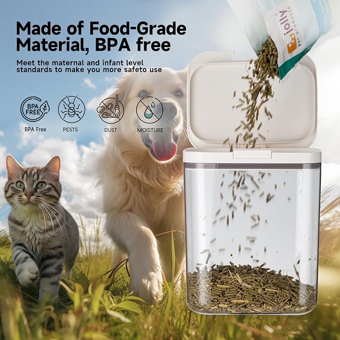 LivLab Mker Dog Food Storage Container 25 lbs Airtight Pet Food Container with Measuring Cup, BPA Free, Rice & Flour Storage Container for Dog Treats and Cat Food, White